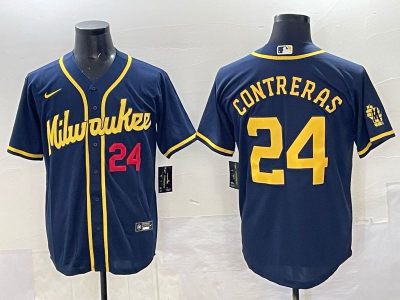 Men Milwaukee Brewers #24 Contreras Drak Blue Nike MLB 2025 Jersey 05